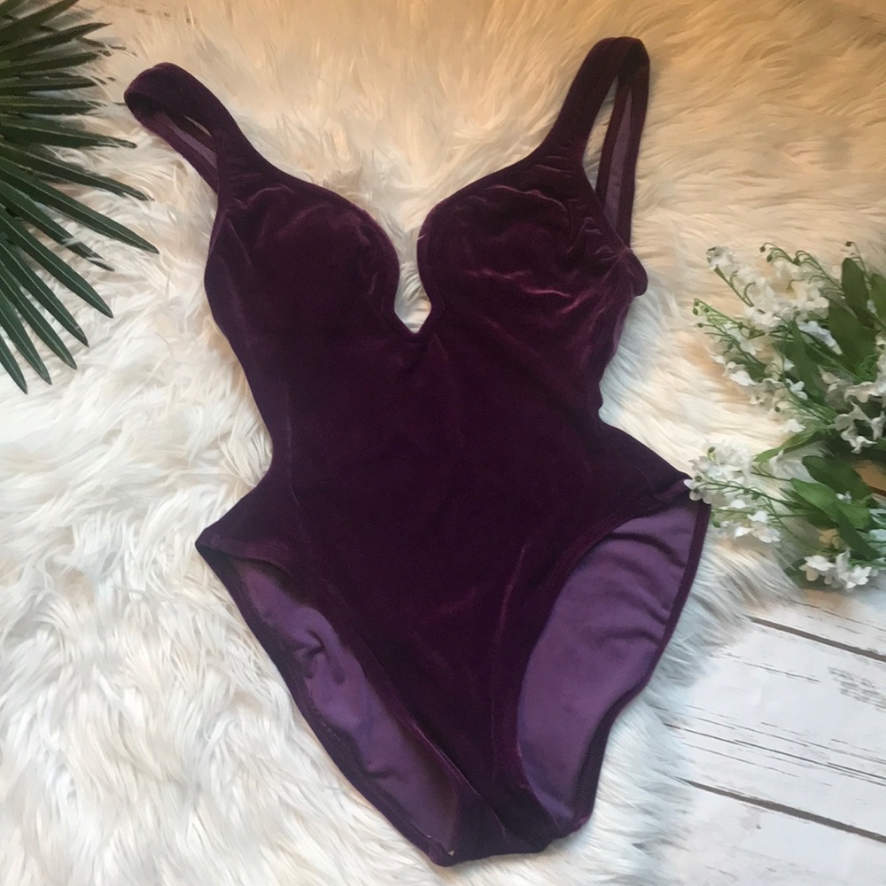 Vintage 90”s velvet swimsuit swimwear bodysuit